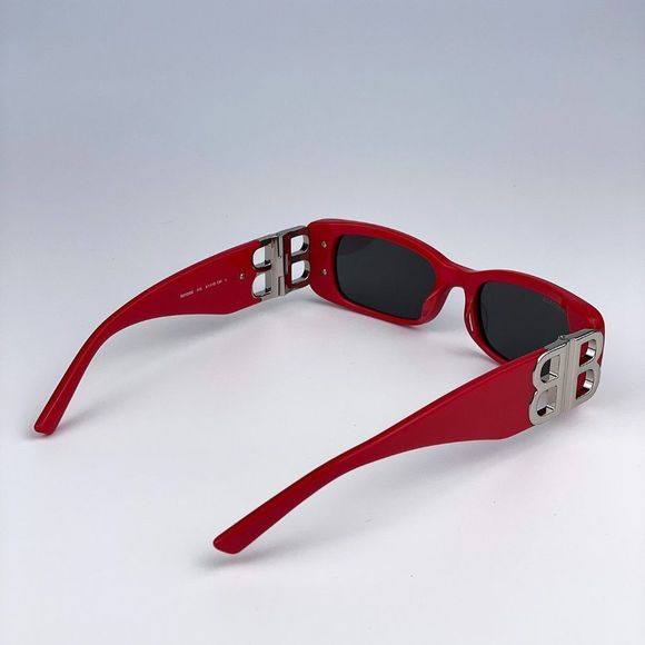 Balenciaga BB0096S 015 Sunglasses Red Silver Logo Rectangle Unisex - Picture 10 of 15
